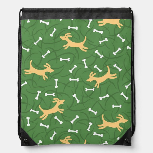 lucky dogs with bones background drawstring bag (Front)