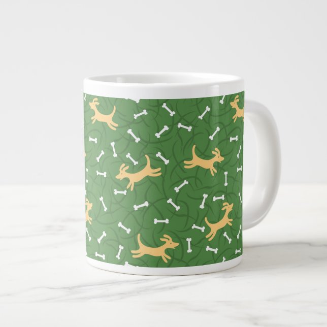 lucky dogs with bones background giant coffee mug (Front Right)