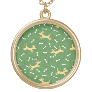 lucky dogs with bones background gold plated necklace