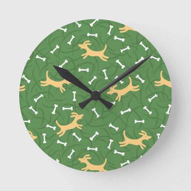 lucky dogs with bones background round clock (Front)