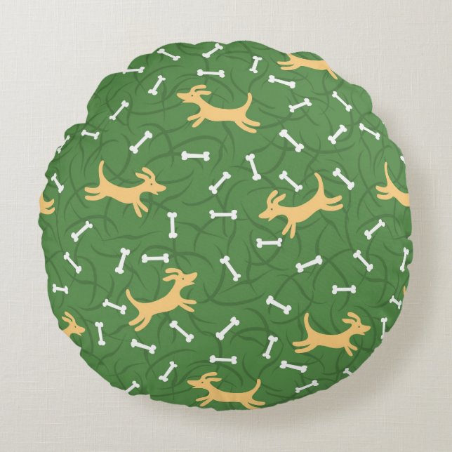 lucky dogs with bones background round pillow (Front)