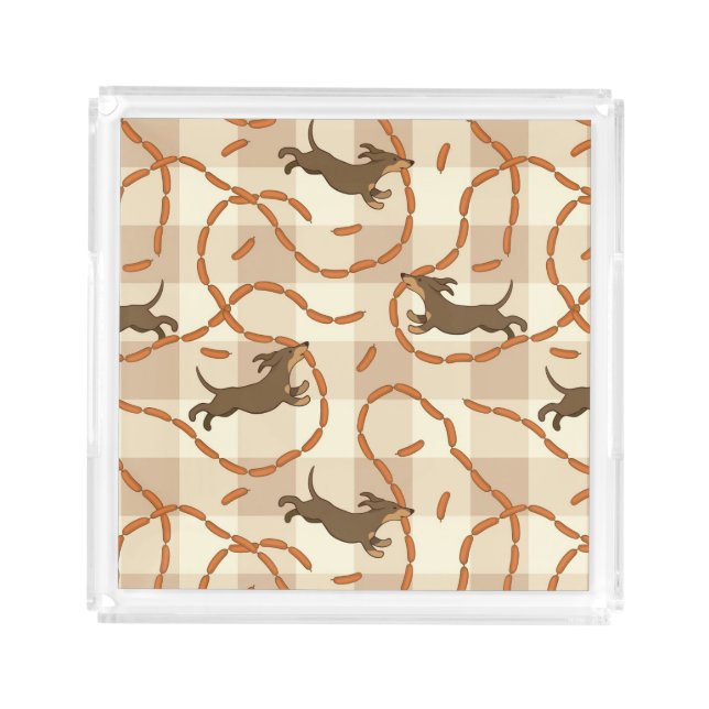 lucky dogs with sausages background acrylic tray (Front)