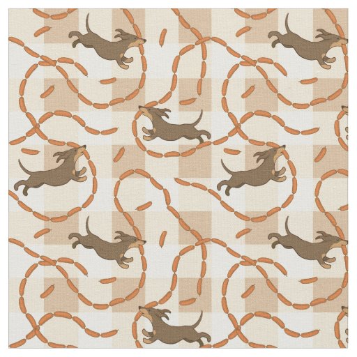 lucky dogs with sausages background fabric