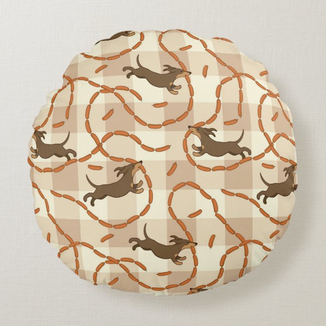 lucky dogs with sausages background round pillow (Front)