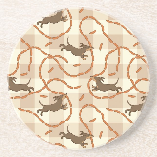 lucky dogs with sausages background sandstone coaster (Front)