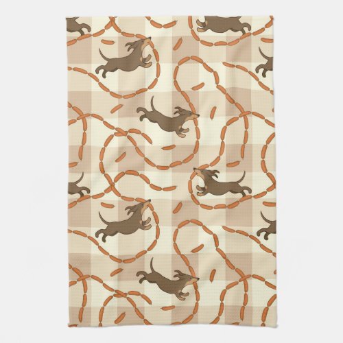 lucky dogs with sausages background towel