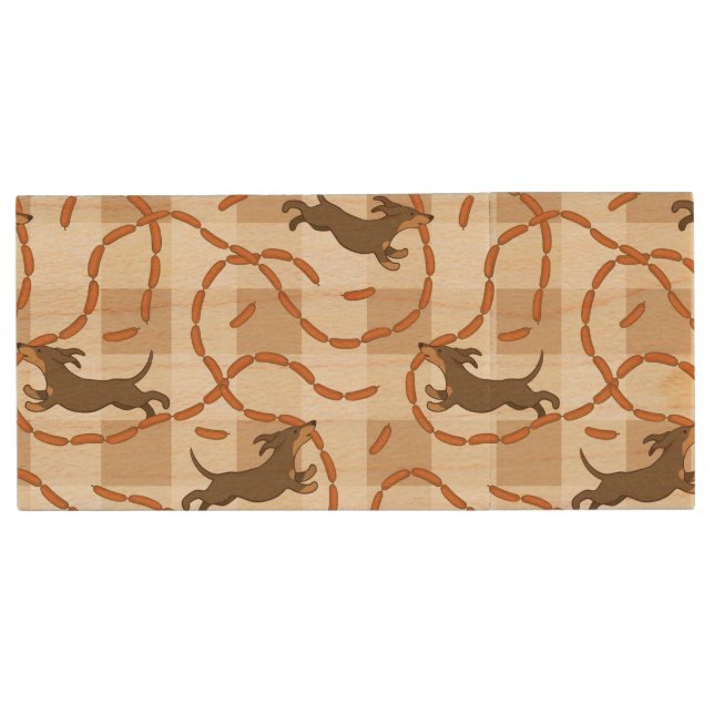 lucky dogs with sausages background wood flash drive (Front)