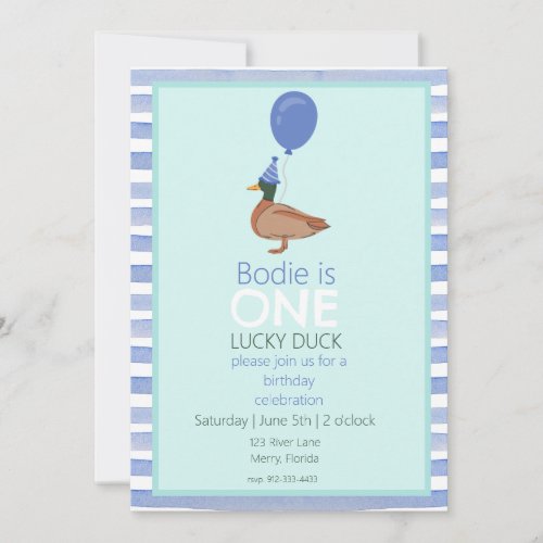 Lucky Duck 1st Birthday Invitation