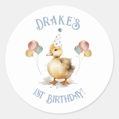 Lucky Duck 1st Birthday Party Classic Round Sticker