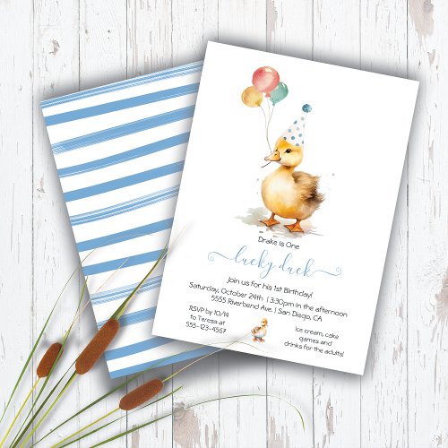 Lucky Duck 1st Birthday Party Invitation