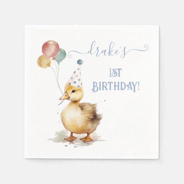 Lucky Duck 1st Birthday Party Napkins (Front)