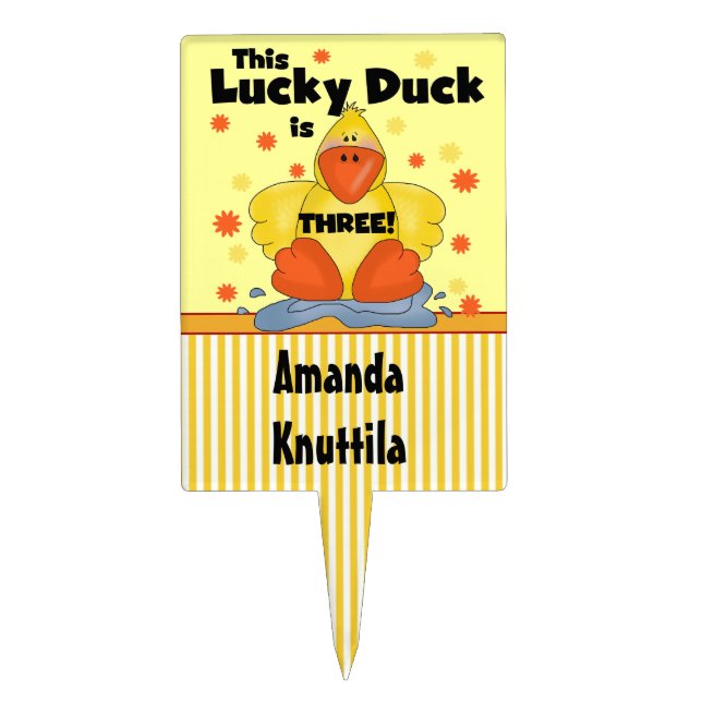 Lucky Duck 3rd Birthday Cake Topper (Front)