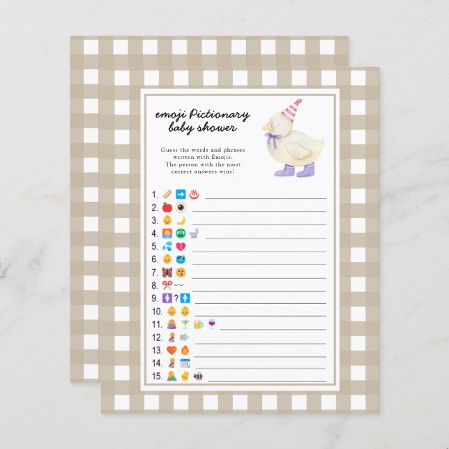 Lucky duck baby shower - emoji pictionary game (Front/Back)