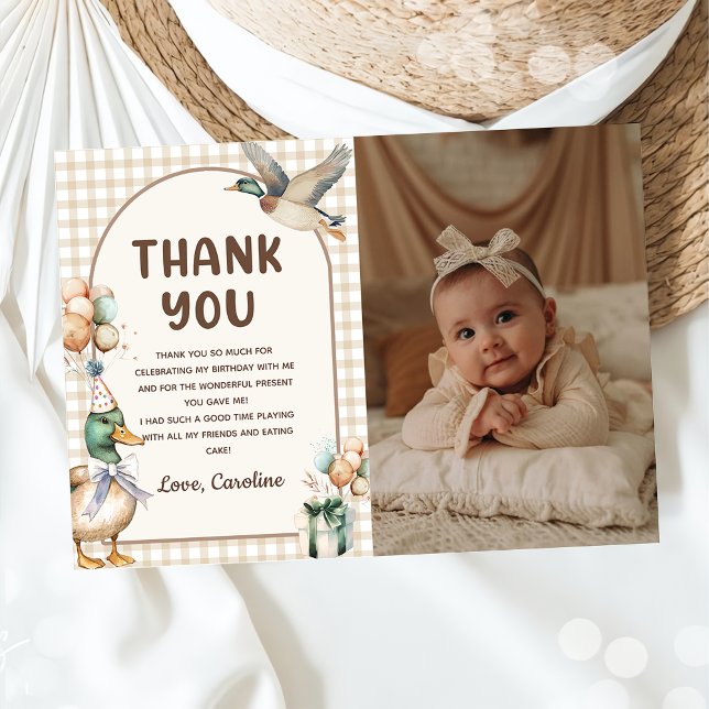Lucky Duck Balloon Birthday Photo Thank You Card (Creator Uploaded)