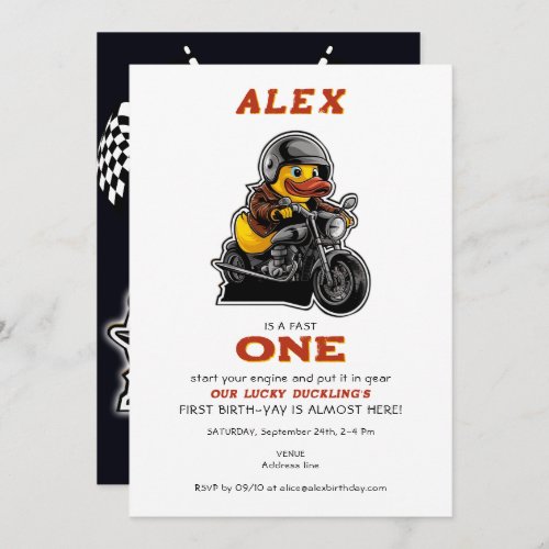 Lucky Duck Cute Toddler 1st Birthday Motorcycle Invitation