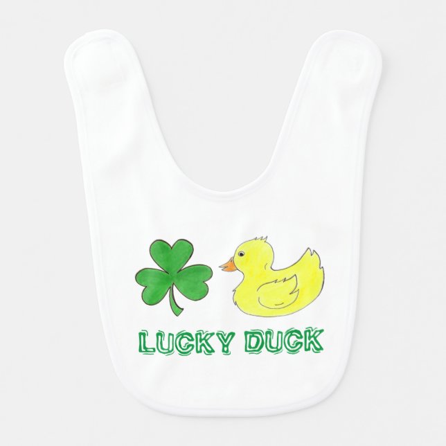 Lucky Duck Ducky Shamrock St. Patrick's Day Clover Baby Bib (Front)