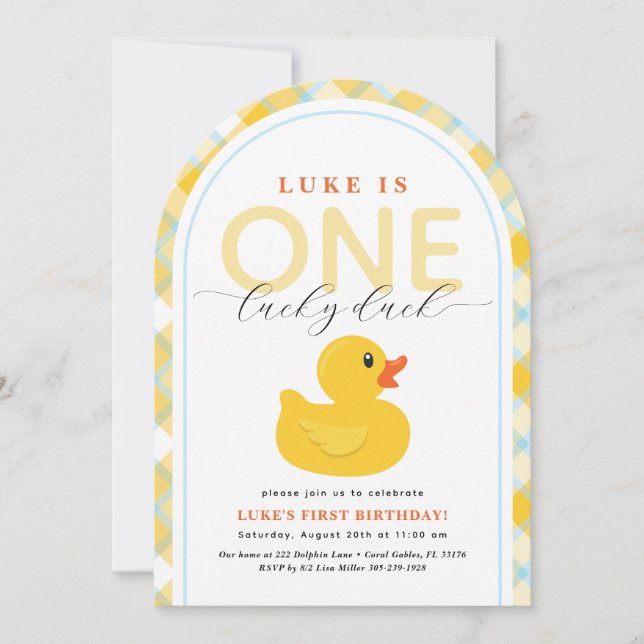 Lucky Duck First Birthday Arch Invitation (Front)