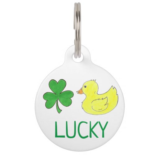 Lucky Duck Green Shamrock Clover Rubber Duckie Pet Tag