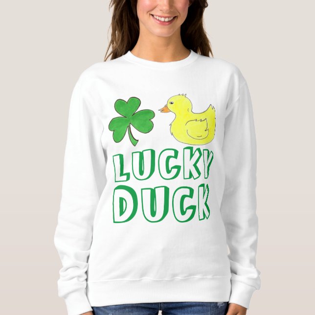 Lucky Duck Green Shamrock Saint Patrick's Day Sweatshirt (Front)