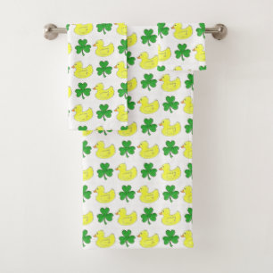 Lucky Duck Irish Shamrock Clover Rubber Ducky Bath Towel Set
