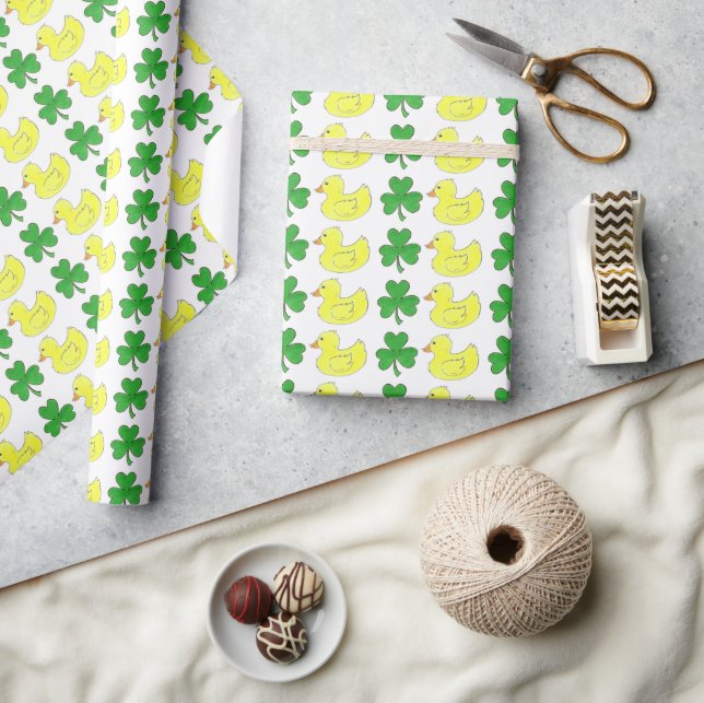 Lucky Duck Rubber Ducky Duckie Shamrock Clover Wrapping Paper (Crafts)