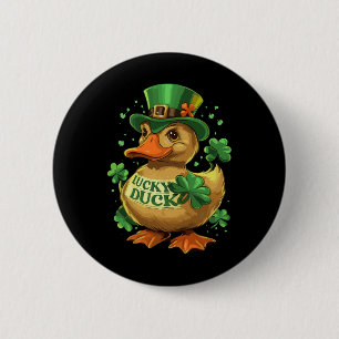 Lucky Duck Shamrock Funny St Patricks Day Waterfow Button