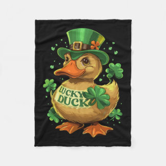 Lucky Duck Shamrock Funny St Patricks Day Waterfow Fleece Blanket