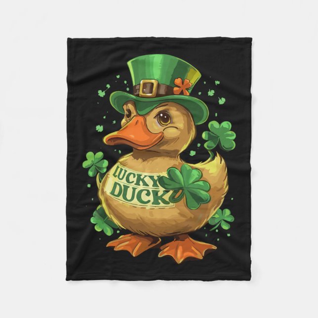 Lucky Duck Shamrock Funny St Patricks Day Waterfow Fleece Blanket (Front)