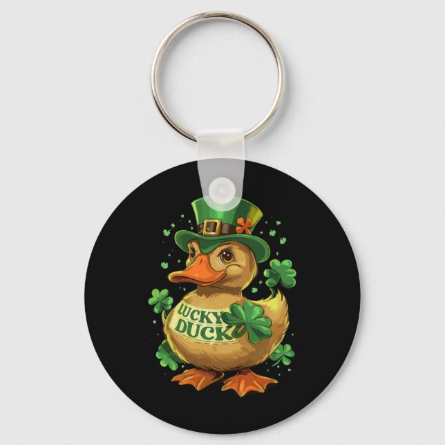 Lucky Duck Shamrock Funny St Patricks Day Waterfow Keychain (Front)