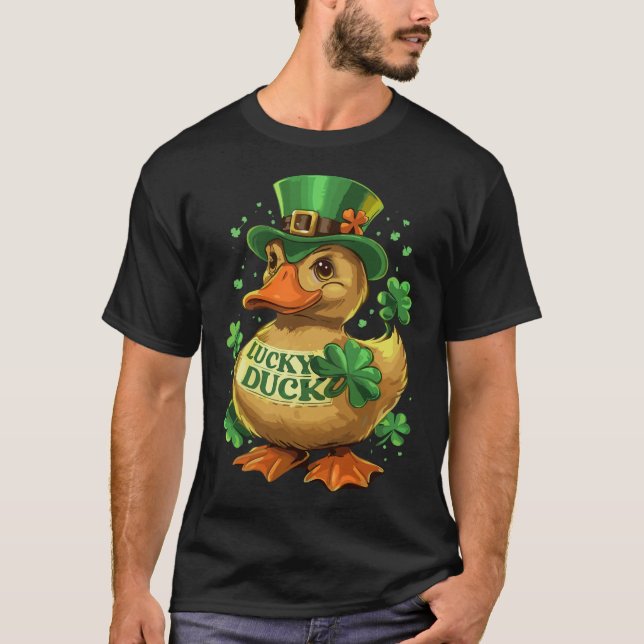 Lucky Duck Shamrock Funny St Patricks Day Waterfow T-Shirt (Front)