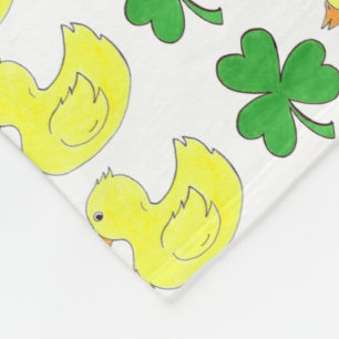Lucky Duck Shamrock Rubber Ducky St Patrick's Day Fleece Blanket
