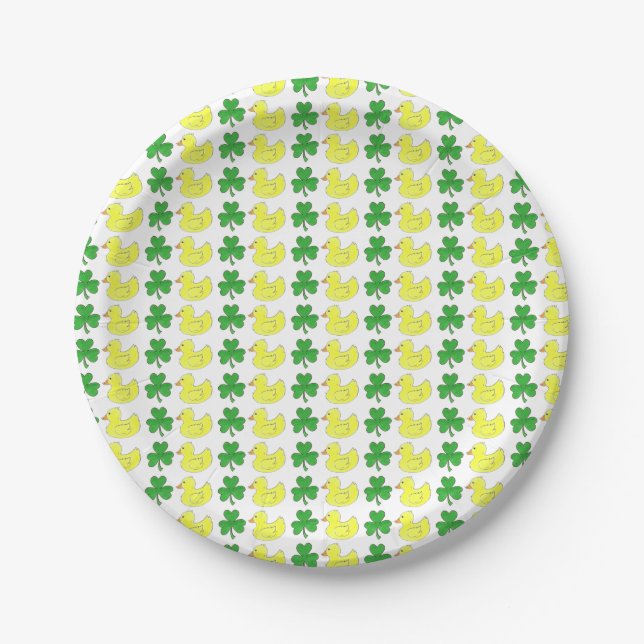 Lucky Duck St. Patrick's Day Shamrock Clover Paper Plates (Front)