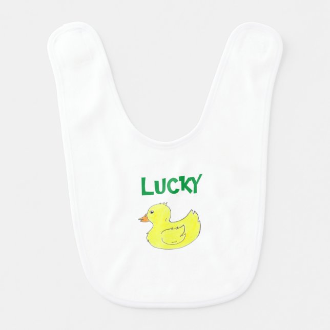 Lucky Duck Yellow Rubber Duckie Ducky Shamrock Bib (Front)