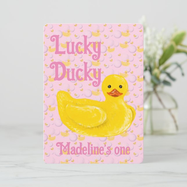 Lucky Ducky First Birthday Invitation (Standing Front)