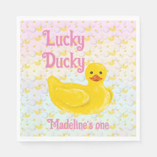 Lucky Ducky First Birthday Invitation Napkins