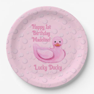 Lucky Ducky First Birthday Invitation Paper Plates