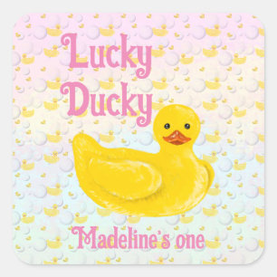 Lucky Ducky First Birthday Invitation Square Sticker