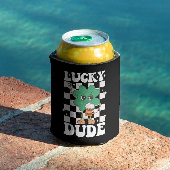 Lucky Dude Shamrock St Patricks Day Irish Groovy Can Cooler (In Situ Pool)