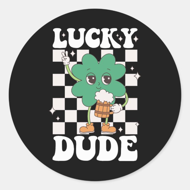 Lucky Dude Shamrock St Patricks Day Irish Groovy Classic Round Sticker (Front)