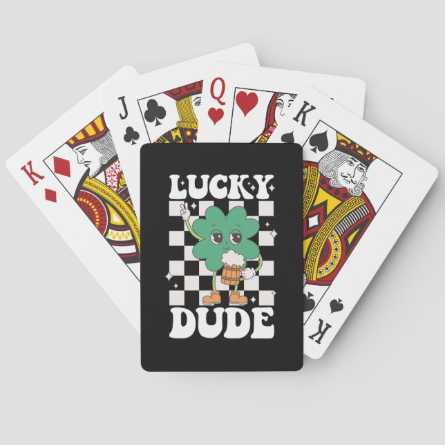 Lucky Dude Shamrock St Patricks Day Irish Groovy Poker Cards (Back)