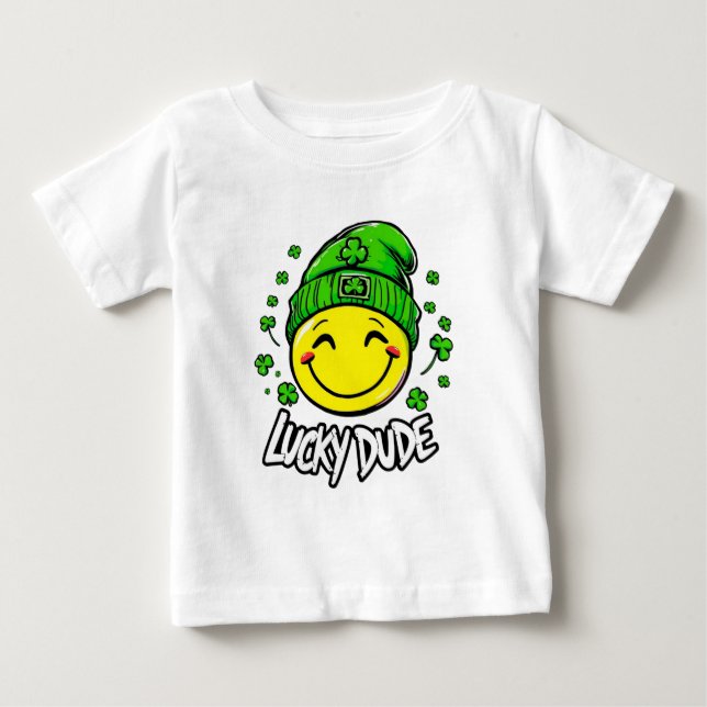 Lucky Dude Smile Face St. Patrick’s Day Baby T-Shirt (Front)
