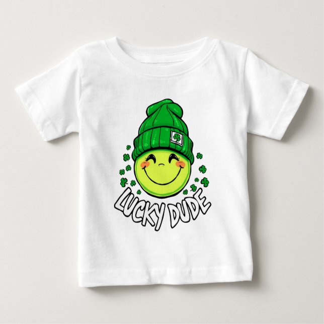 Lucky Dude Smile Face St. Patrick’s Day Baby T-Shirt (Front)