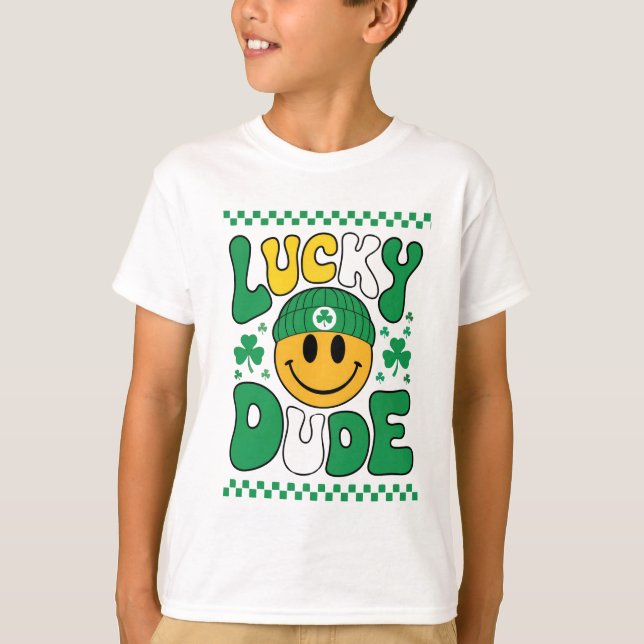 Lucky Dude Smile Face St. Patrick’s Day T-Shirt (Front)