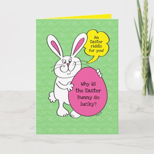 Lucky Easter Bunny Funny Riddle For Kids Card