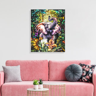 Lucky Elephant Canvas Wall Art by NickysArt