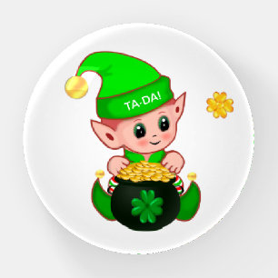 Lucky elf, gold coins & golden clover paperweight