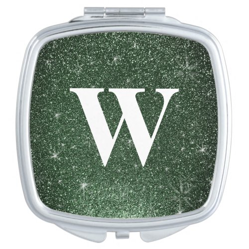 Lucky Emerald Green Glitter Wedding Monogram Compact Mirror