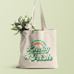 Lucky Enough to be Irish Tote Bag<br><div class="desc">Cute retro style lettering that says "Lucky enough to be Irish" alongside a vintage style rainbow and matching shamrock.  Perfect for wearing on St. Patrick's Day!</div>
