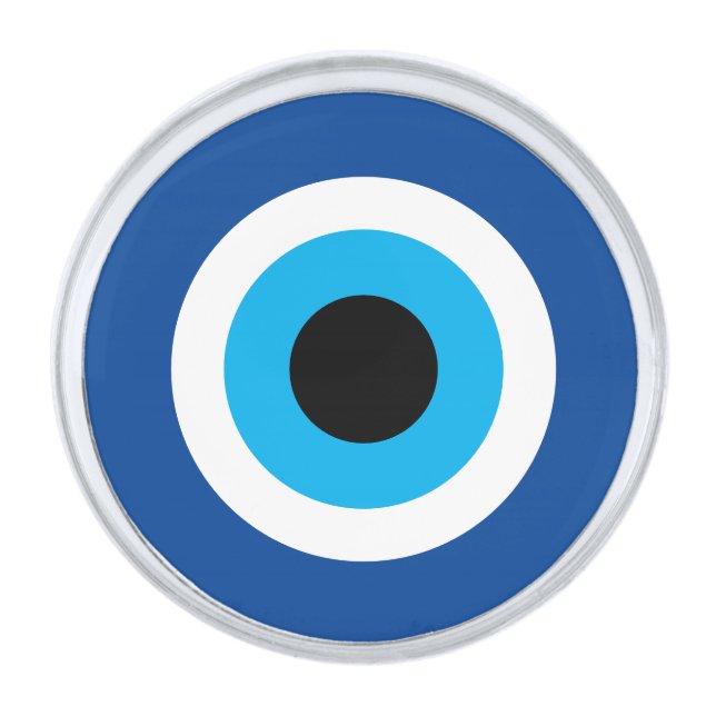 Lucky Evil Eye Blue Mati Silver Finish Lapel Pin (Front)