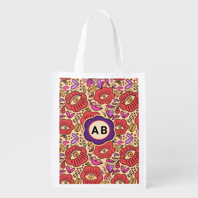 Lucky Eye Floral Pattern Grocery Bag (Front)